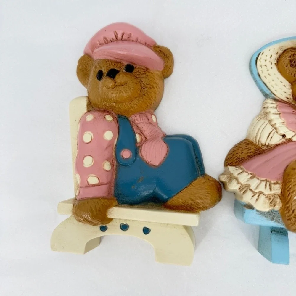 Burwood Products Wall Hanging Teddy Bear Trio VTG Decor Set 3375 Nursery MCM